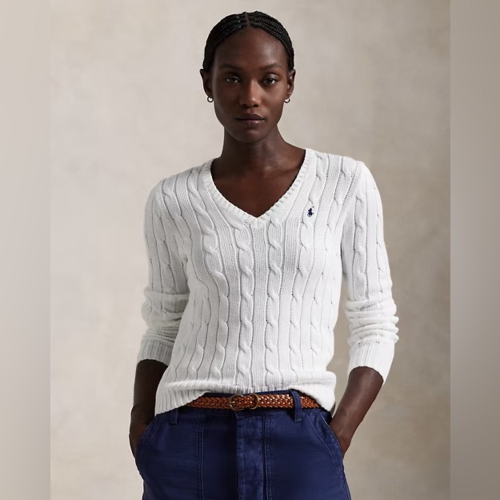 Polo Ralph Lauren Cable-Knit Cotton V-Neck Sweater